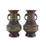 A PAIR OF BRONZE CLOISONNÉ VASES, JAPAN LATE 19TH, EARLY 20TH CENTURY decorated with butterflies and