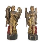 BEAUTIFUL PAIR OF SCULPTURES OF CANDLE HOLDER ANGELS, CENTRAL ITALY LATE 17TH CENTURY in gold and