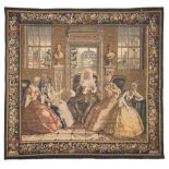 FRENCH SCHOOL, EARLY 18TH CENTURY READING THE LAST WILL Aubusson tapestry, cm. 330 x 350