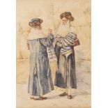 RUSSIAN PAINTER, 19TH CENTURY TWO RABBIS IN CONVERSATION Watercolour on paper, cm. 46 x 32 Signed