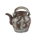 TEAPOT IN YIXING CERAMIC, CHINA 20TH CENTURY decorated with representations of immortal Taoists.