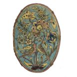 POLYCHROME CERAMIC Tile, PERSIA 19TH CENTURY oval shape decorated with branches of blooming plum