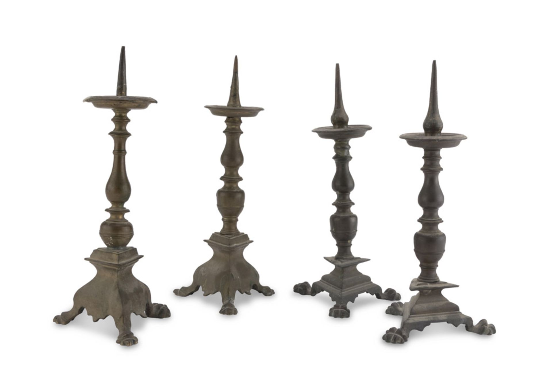 FOUR CANDLESTICKS IN BRONZE, TUSCAN, 18TH CENTURY