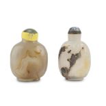 TWO AGATHA SNUFF BOTTLES, CHINA EARLY 20TH CENTURY stoppers in nefrite and sodalite. Measures cm. 7x