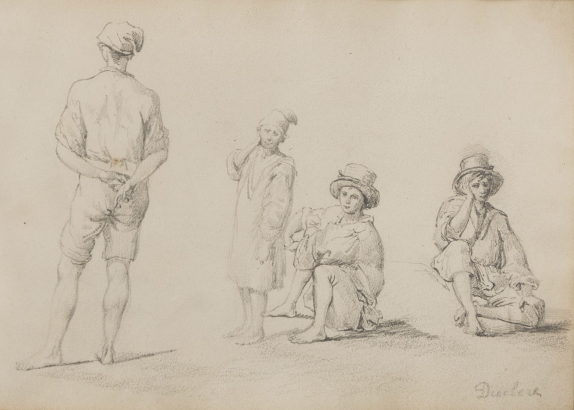 TEODORO DUCLERE (Naples 1816 - 1869) MEN Pencil on paper, cm. 16 x 21 Signed bottom right Gilded