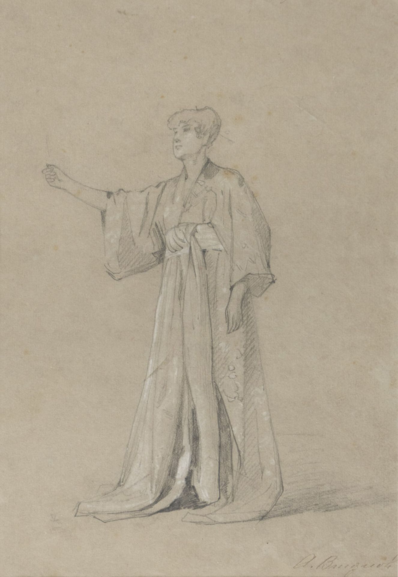 ANNIBALE BRUGNOLI (Perugia 1843 - 1915) ACTRESS IN KIMONO Pencil and white lead on paper, cm. 26 x