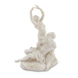 EARTHENWARE GROUP, EARLY 19TH CENTURY entirely in white enamel, representing musician faun with