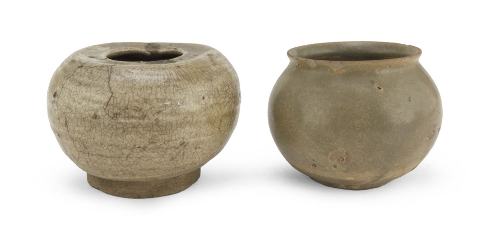 TWO SMALL CERAMIC JARS, VIETNAM 12TH-14TH CENTURY decorated with celadon and cracklé glazes.