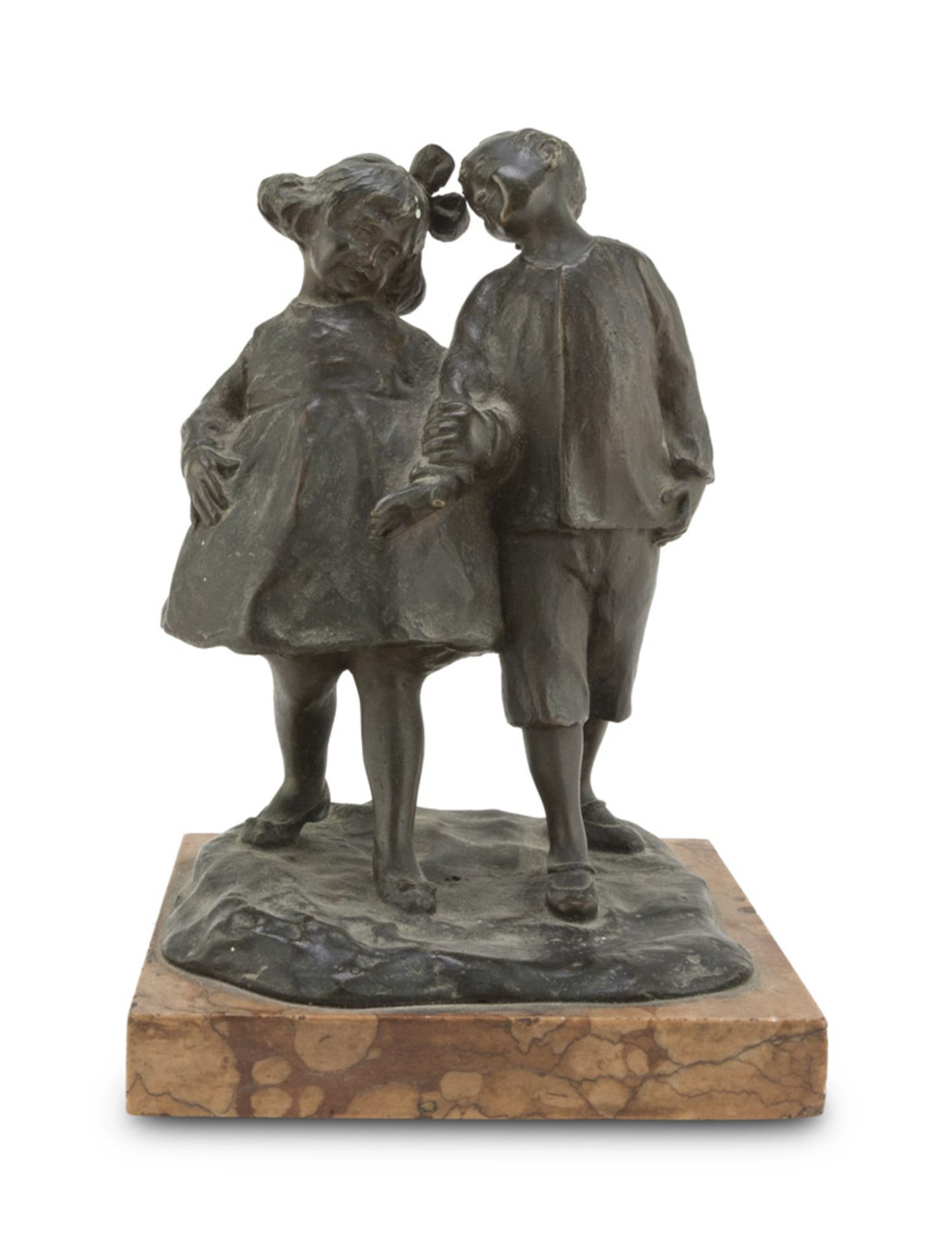 FRANCIS PARENTE (Naples 1885 - 1969) TWO LITTLE BOYS Bronze with burnished patina, cm. 19 x 12 x