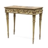 SMALL CONSOLE IN LACQUERED WOOD, CENTRAL ITALY LOUIS XVI PERIOD top in faux yellow marble, body in