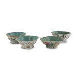 FOUR POLYCHROME ENAMELLED PORCELAIN BOWLS, CHINA EARLY 20TH CENTURY bodies decorated with floral