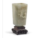 SMALL VASE IN JADE, CHINA 18TH CENTURY entirely decorated with engravings of you motivate archaizing