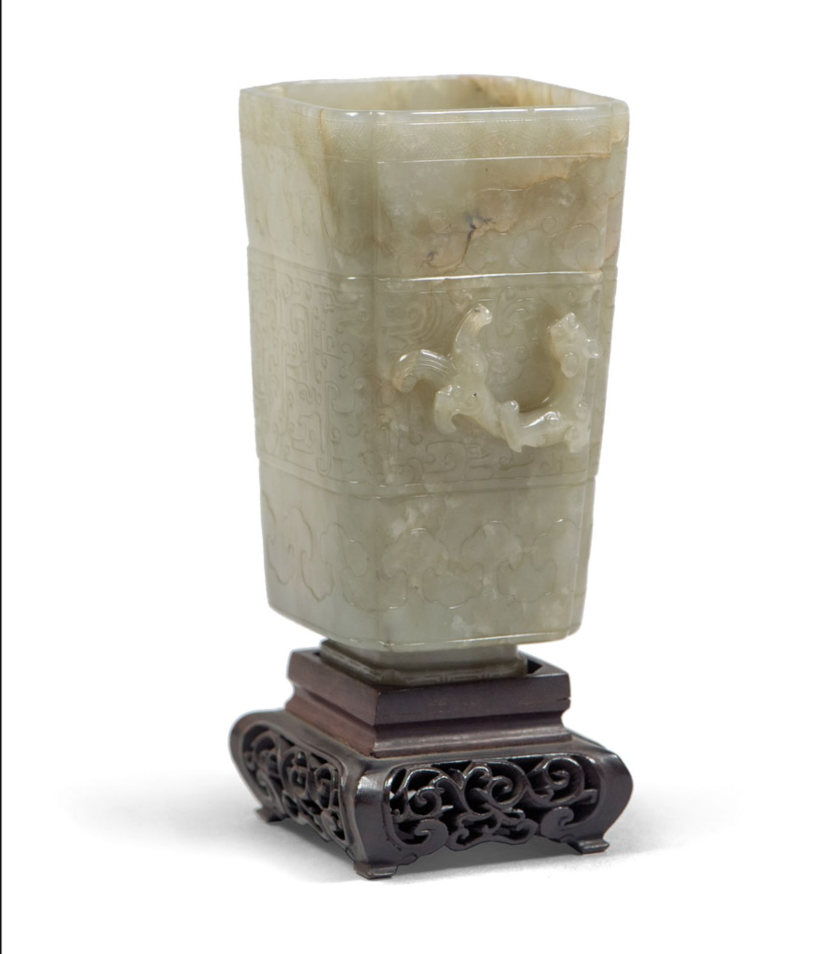 SMALL VASE IN JADE, CHINA 18TH CENTURY entirely decorated with engravings of you motivate archaizing
