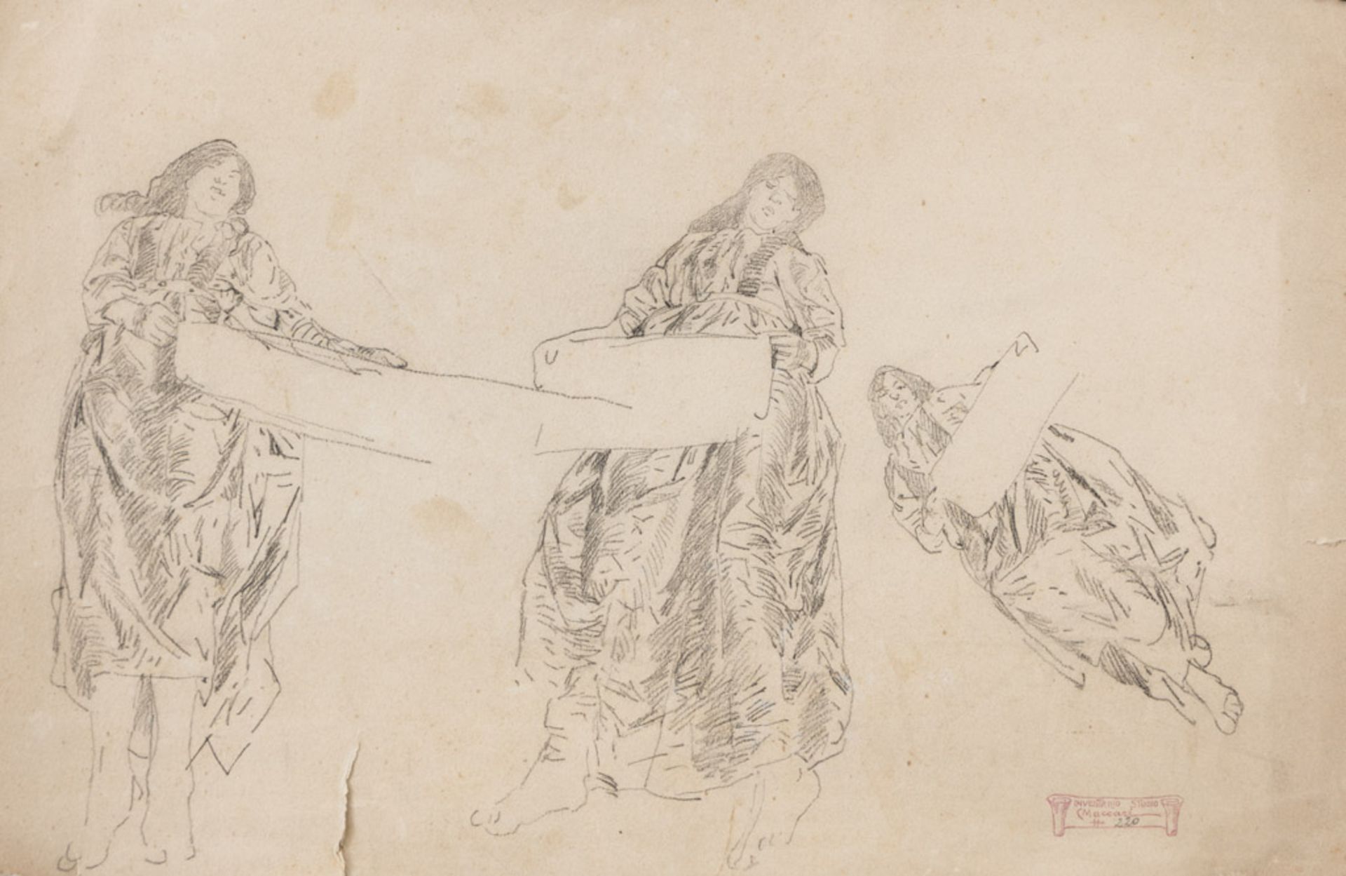 CESARE MACCARI (Siena 1840 - Rome 1919) STUDIES OF FIGURES Seven pencils and inks on paper, cm. 29 x - Image 2 of 2