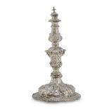 BEAUTIFUL CANDLESTICK IN SILVER-PLATED METAL, PROBABLY ROME 19TH CENTURY body chiseled to floral