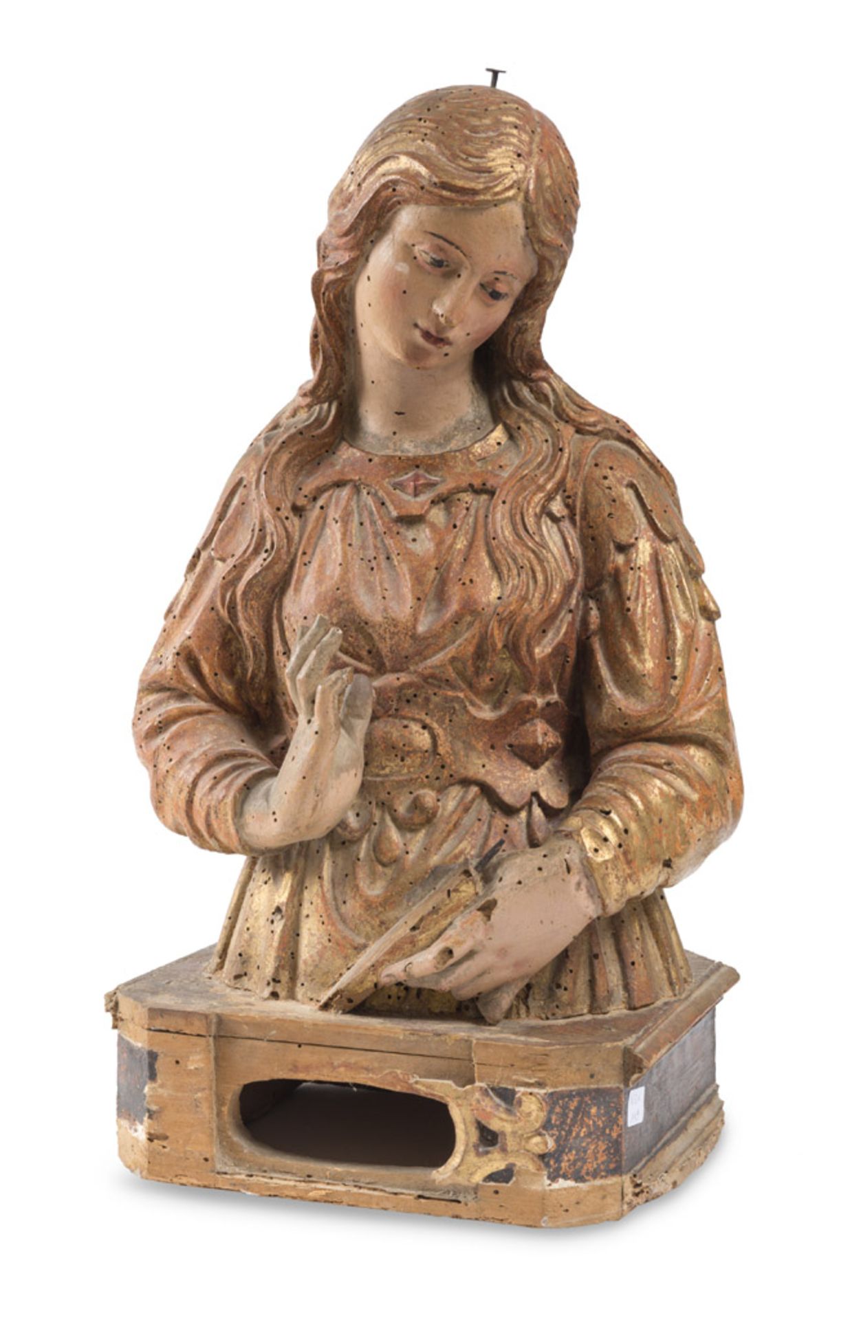 UMBRIAN SCULPTOR, 17TH CENTURY BUST OF SAINT MARTYR Wooden sculpture gilded on red bolus cm. 57 x 30