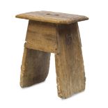 STOOL IN WALNUT, UMBRIA 18TH CENTURY with pierced seat and fire stamp on one upright with