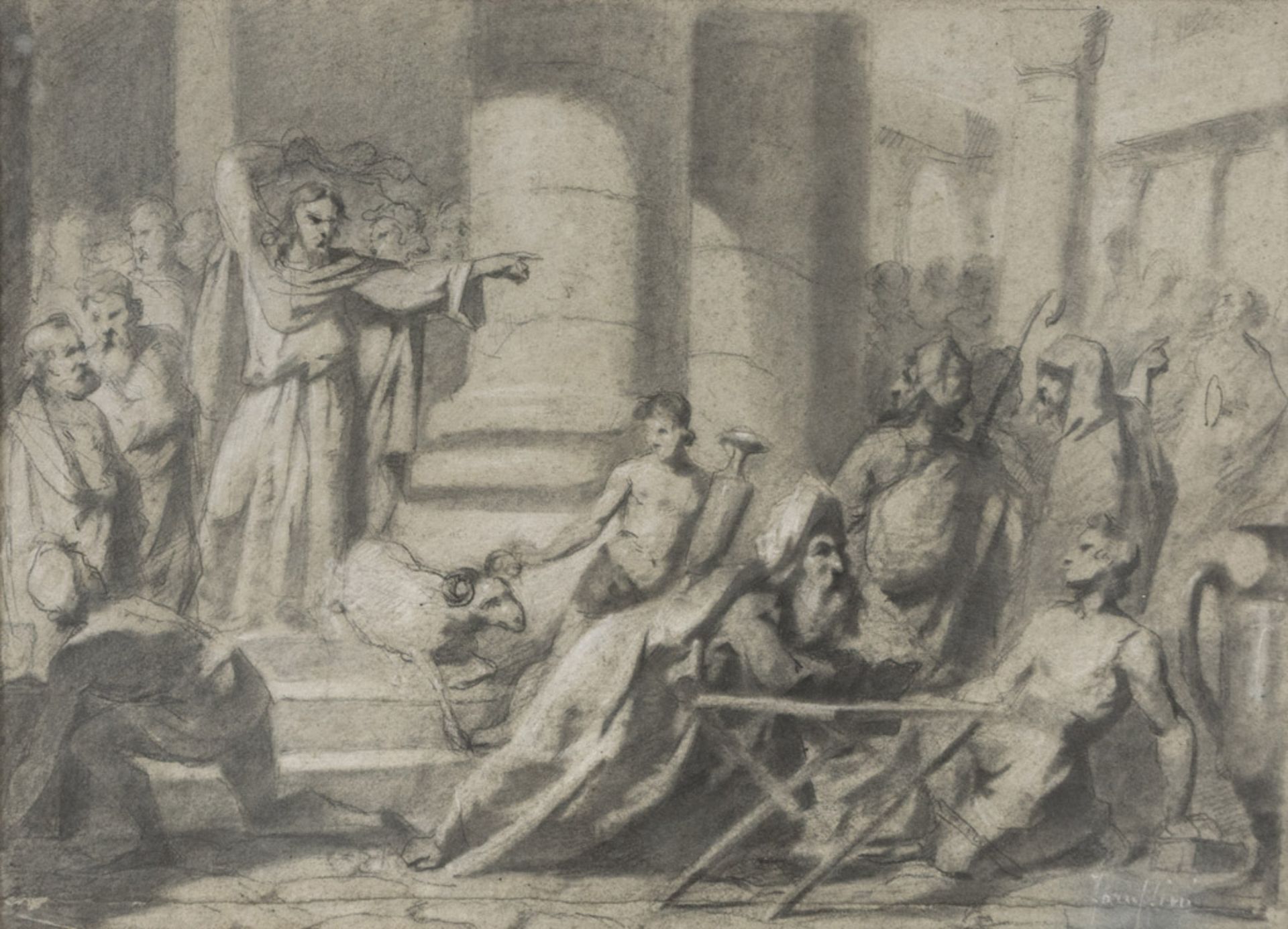 FEDERICO FARUFFINI (Sesto San Giovanni 1831 - Perugia 1869) CHRIST AND THE MERCHANTS Pencil on