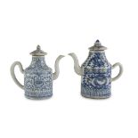 TWO TEAPOTS IN WHITE AND BLUE PORCELAIN, CHINA LATE 19TH, EARLY 20TH CENTURY decorated with big