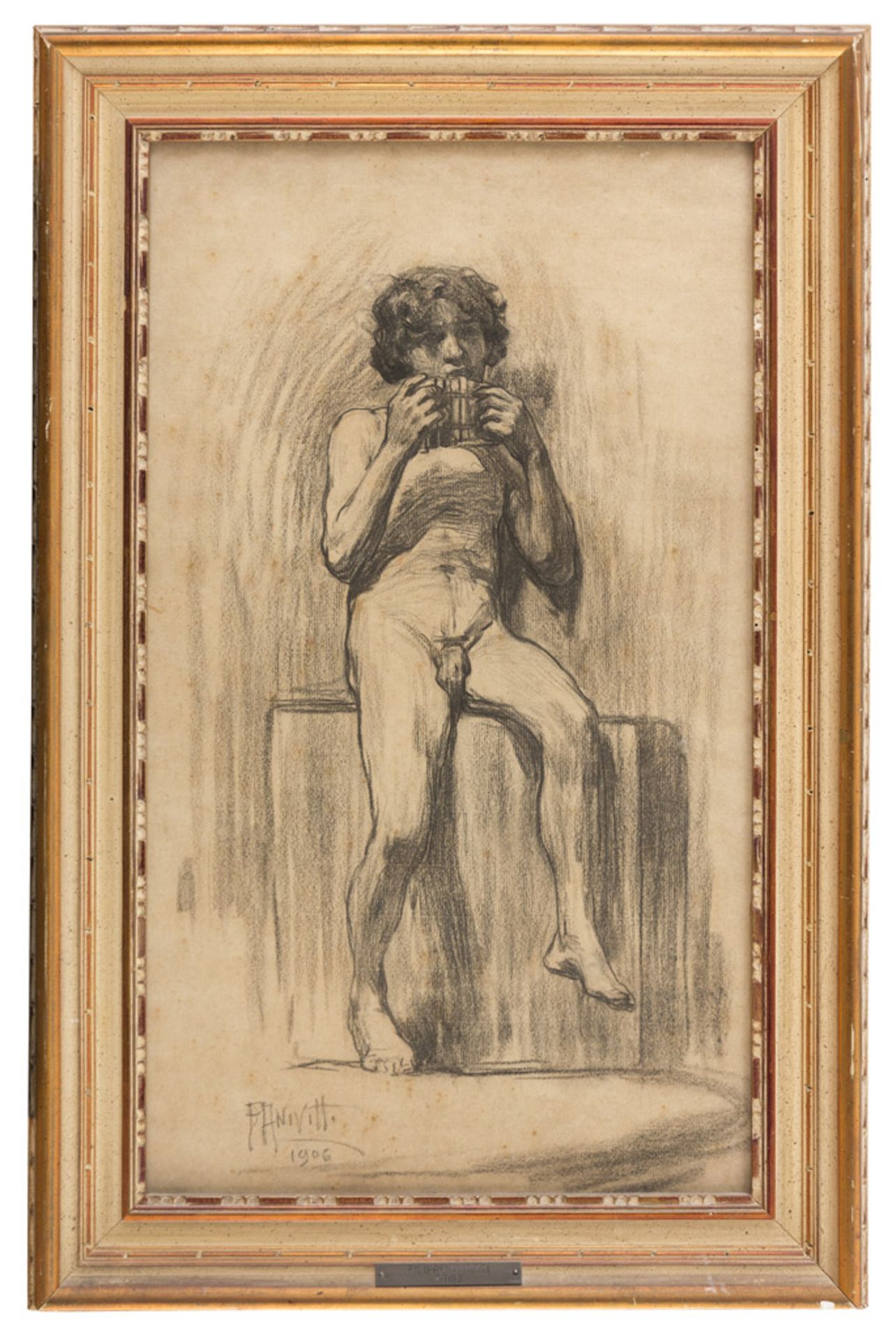 FILIPPO ANIVITTI (Rome 1876 - 1955) TITIRO Pencil on paper, cm. 56 x 32 Signature and date 1906,