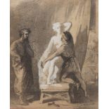 ITALIAN PAINTER, 19TH CENTURY THE SCULPTOR Watercolour and white lead on paper, cm. 19 x 15