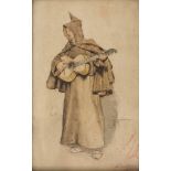 GIUSEPPE SIGNORINI (Rome 1847 - 1932) MUSICIAN MONK Watercolour on paper, cm. 37 x 23 Signed and