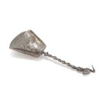 SUGAR SPOON IN SILVER, PUNCH GERMANY, HANAU, LATE 19TH CENTURY bowl chiseled to landscape with mill.