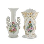 TWO PORCELAIN VASES, 19TH CENTURY in white enamel and polychromy, decorated with flowers and gold.