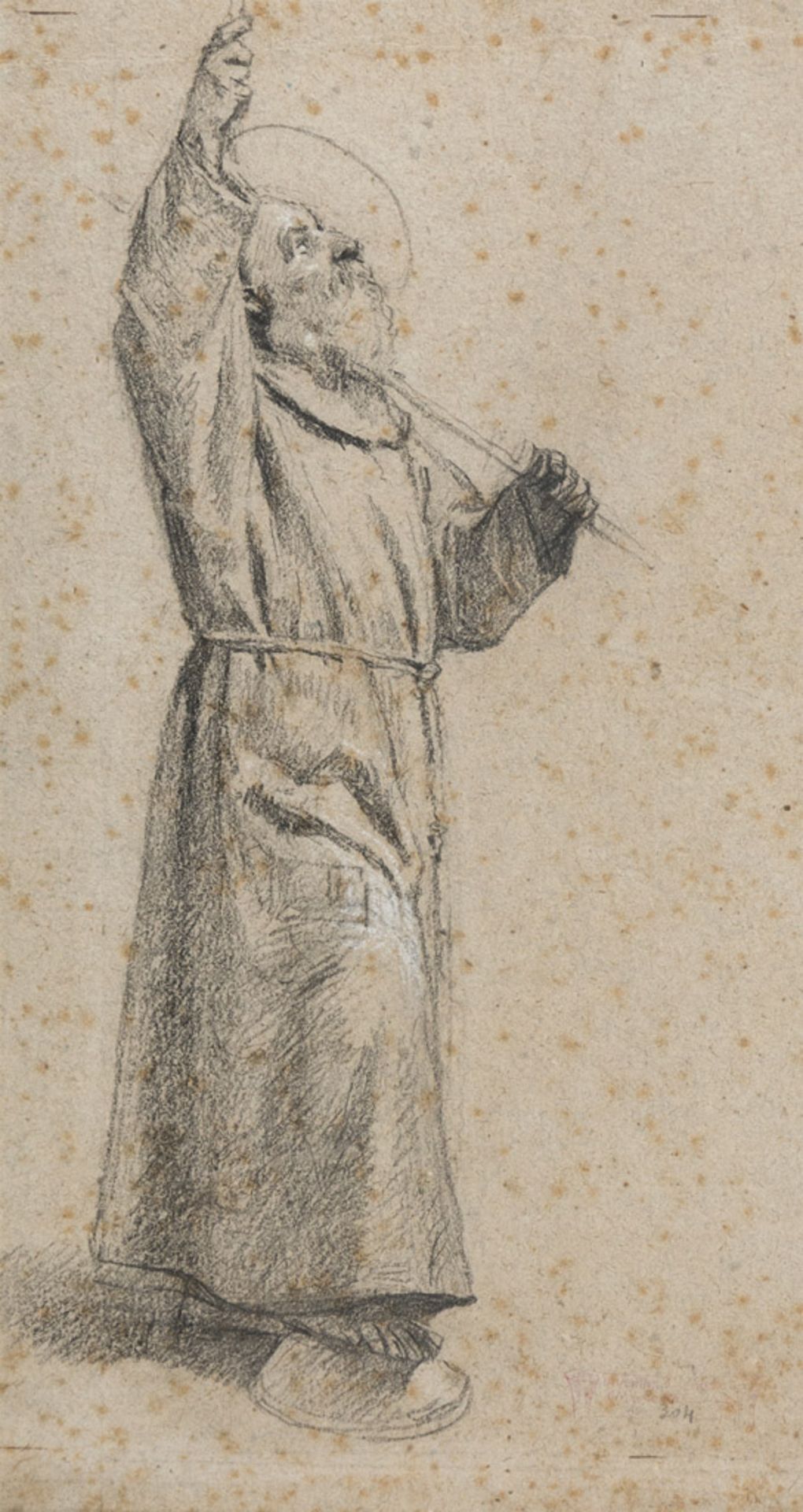 ITALIAN PAINTER, 19TH CENTURY MONK'S STUDY Pencil on wrapping paper, cm. 34 x 19 Stamp of collection