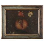 NEAPOLITAN PAINTER, 17TH CENTURY POMEGRANATE WITH FLOWERS Oil on canvas, cm. 27,5 x 37 PROVENANCE