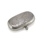 PILLBOX IN SILVER, PUNCH CHESTER 1908 body engraved with leaves and initials. Silversmith Colen