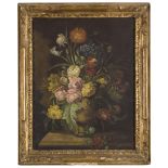 UMBRIAN PAINTER, 19TH CENTURY COMPOSITION OF FLOWERS IN A VASE ON MARBLE TOP COMPOSITION OF