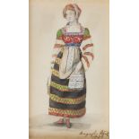 ITALIAN PAINTER, EARLY 19TH CENTURY WOMAN IN COSTUME Tempera on paper, cm. 18 x 11 Signature of