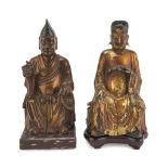 TWO SCULPTURES IN LACQUERED WOOD, CHINA EARLY 20TH CENTURY representing Wenchang seated on the