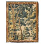 SCHOOL OF BRUXELLES, 18TH CENTURY WOODED LANDSCAPE WITH DUCK Aubusson tapestry, cm. 206 x 262