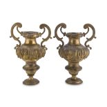 A PAIR OF VASES IN GILDED COPPER, 18TH CENTURY handles with floral scrolls, embossed with leaves.