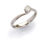 ELEGANT SOLITAIRE RING in white gold 18 kts., with central diamond. Diamond ct. 0.40 ca., color