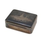 NIELLED SILVER BOX, THAILAND 20TH CENTURY cover decorated with river town view. Interior in briar.