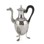 COFFEEPOT IN SILVER, PUNCH FRANCE 1838/1961 pear-shaped body, with horse head spout and claw feet.