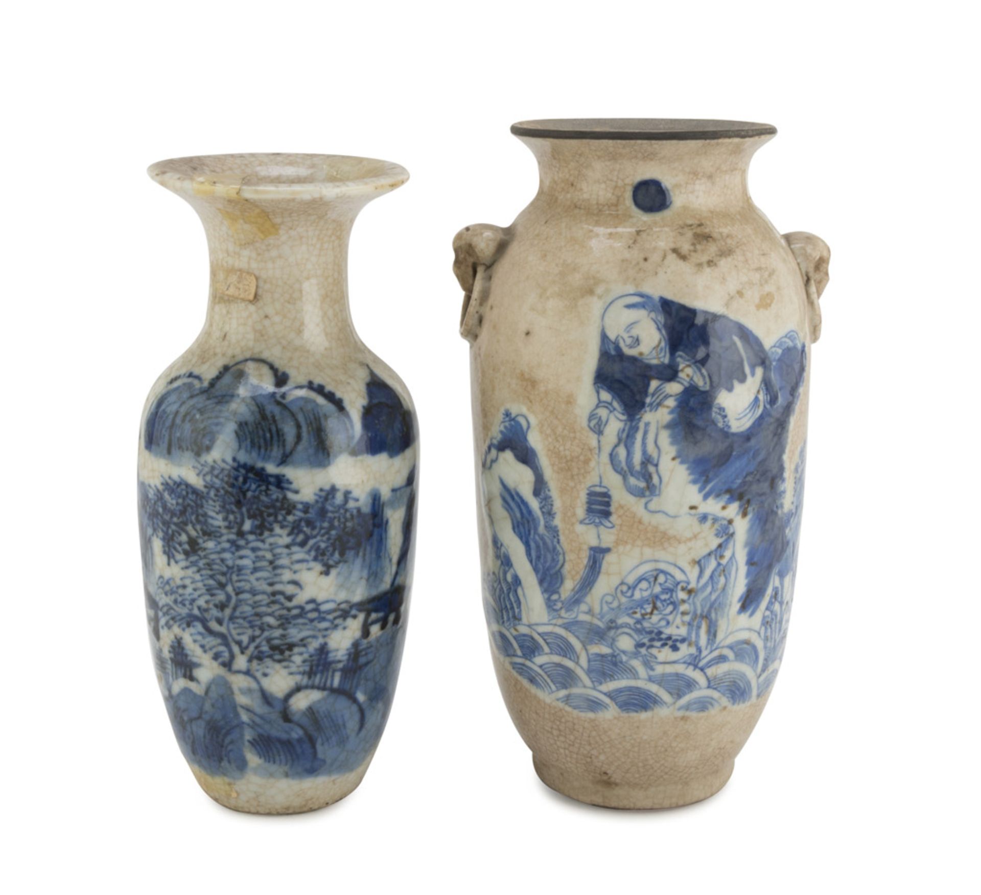 TWO PORCELAIN VASES, CHINA EARLY 20TH CENTURY decorated with warriors and Taoist divinity.