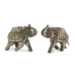 A PAIR OF METAL-COATED WOODEN SCULPTURES, INDIA 20TH CENTURY representing two elephants with