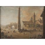 ROMAN PAINTER, 19TH CENTURY VIEW OF PIAZZA DEL POPOLO Tempera on paper applied on canvas cm. 67 x 91