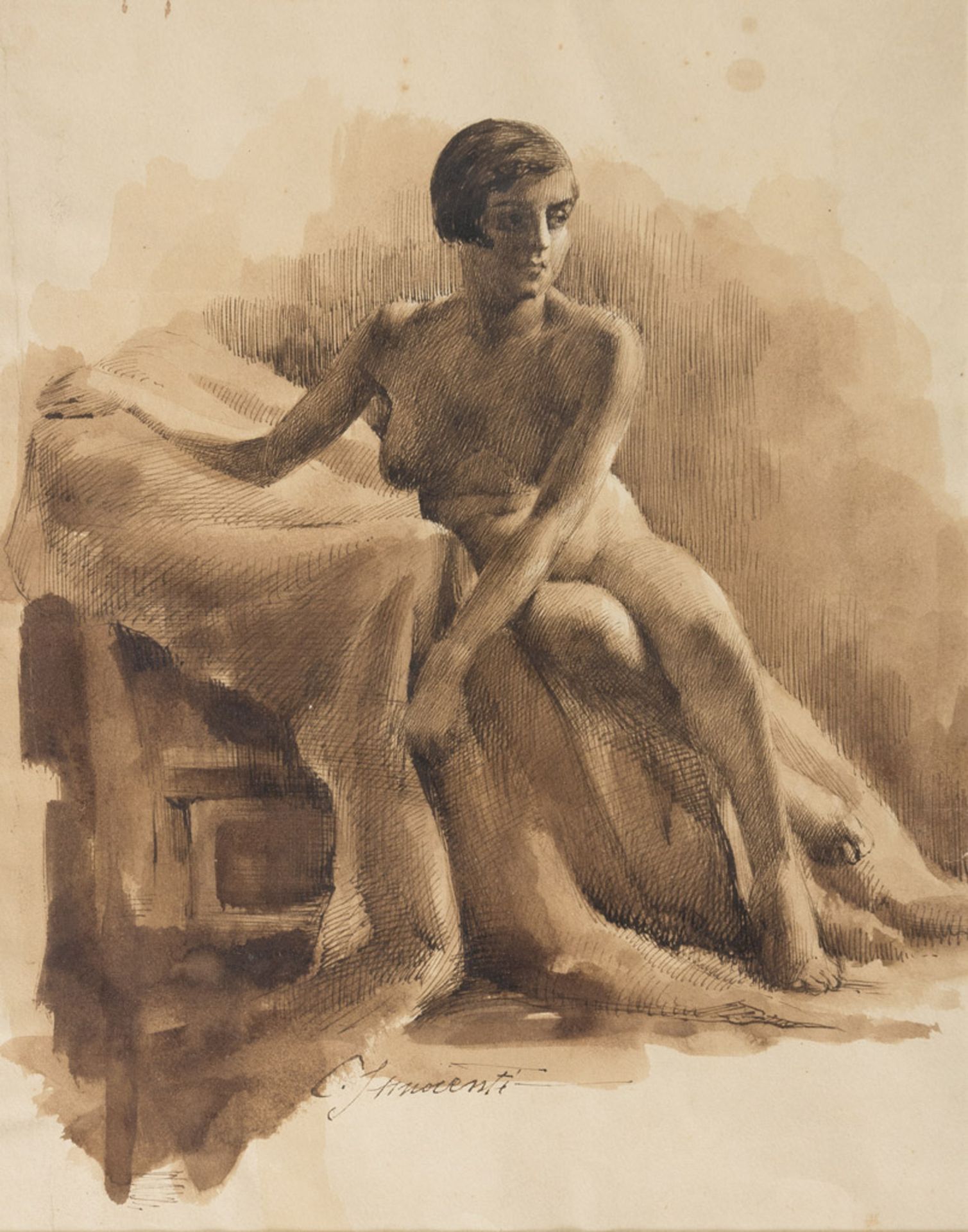 CAMILLO INNOCENTI (Rome 1871 - 1961) FEMALE NUDE Ink on paper cm. 35 x 28 Signed at the bottom