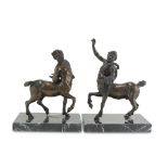 A PAIR OF BURNISHED BRONZE SCULPTURES, LATE 19TH CENTURY representing centaurs. Bases in portoro