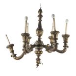 CHANDELIER IN LACQUERED WOOD, CENTRAL ITALY EARLY 19TH CENTURY six arms with leafy scrolls, shaft