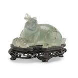 FLUORITE SCULPTURE, CHINA 20TH CENTURY representing a rabbit in the fields. Measures cm. 7 x 11 x 6.