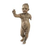 PUTTO SCULPTURE IN LACQUERED WOOD, PROBABLY NAPLES, EARLY 19TH CENTURY standing upright with a