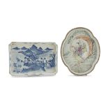 TWO PORCELAIN TRAYS, CHINA FIRST HALF OF 20TH CENTURY decorated with landscape and Taoist divinity