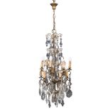 BEAUTIFUL CHANDELIER, 19TH CENTURY with shaft in gilded metal, double order of six arms with drop