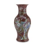 A POLYCHROME ENAMELLED PORCELAIN VASE, CHINA 20TH CENTURY decorated with phoenixes and peonies on